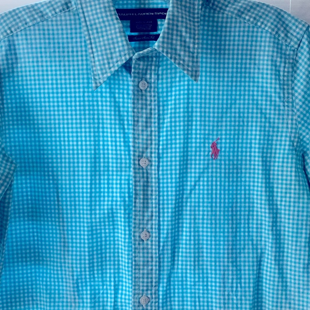 Ralph Lauren Sport Turquoise Gingham Blouse